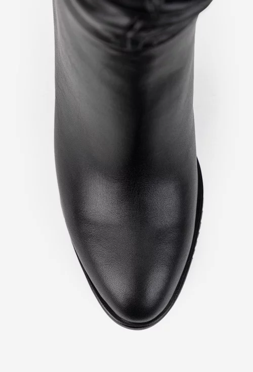 Cizme dama NUR fronsate din piele naturala neagra