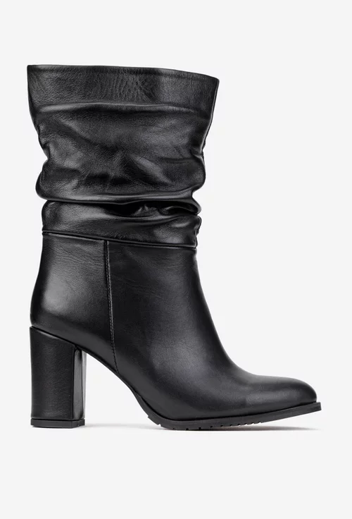 Cizme dama NUR fronsate din piele naturala neagra