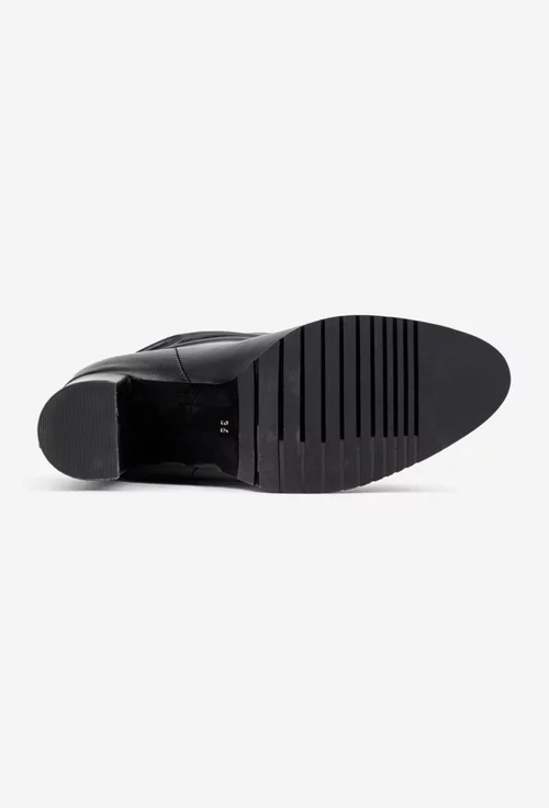 Cizme dama NUR fronsate din piele naturala neagra