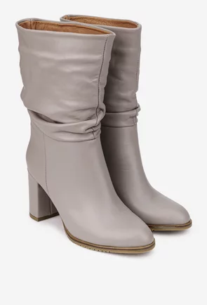 Cizme dama NUR fronsate din piele naturala taupe