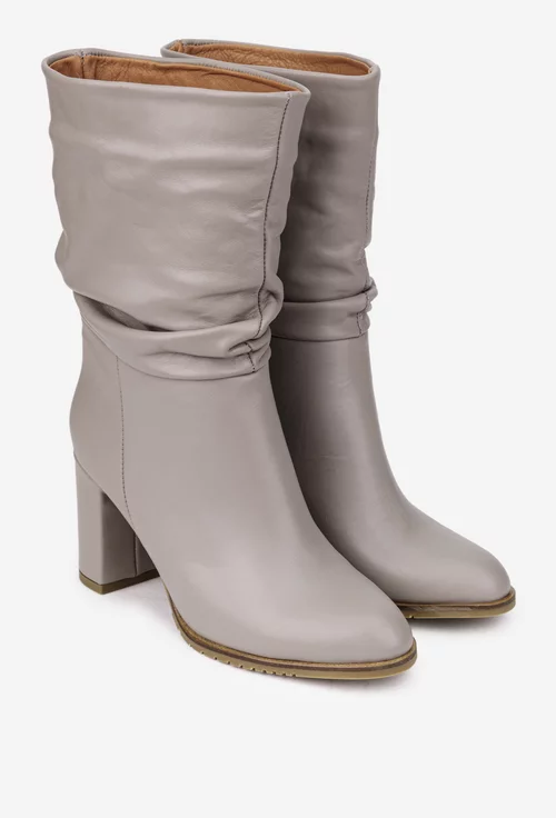 Cizme dama NUR fronsate din piele naturala taupe