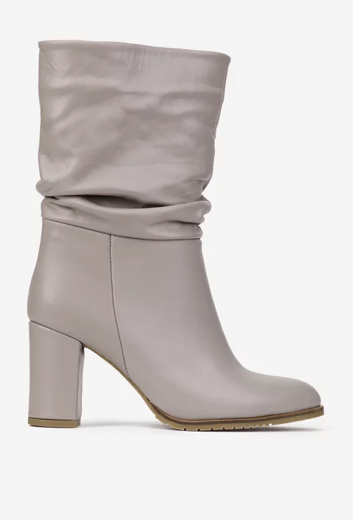 Cizme dama NUR fronsate din piele naturala taupe