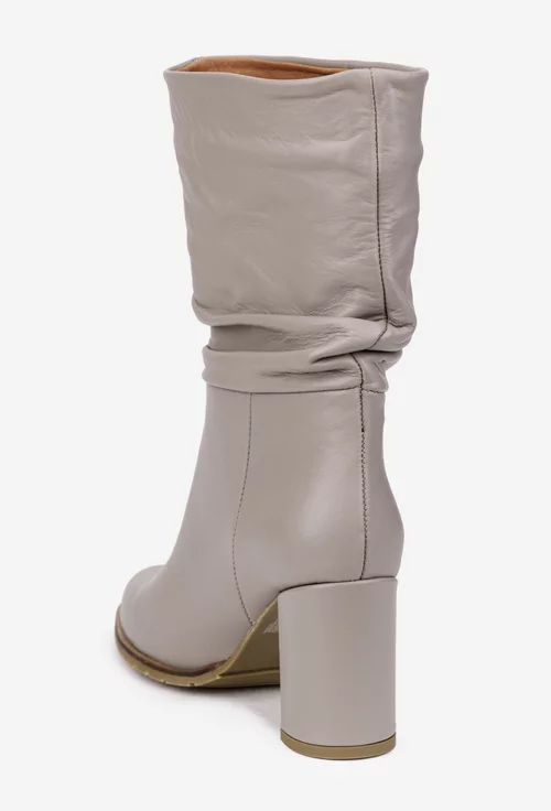 Cizme dama NUR fronsate din piele naturala taupe