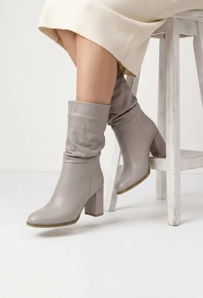 Cizme dama NUR fronsate din piele naturala taupe