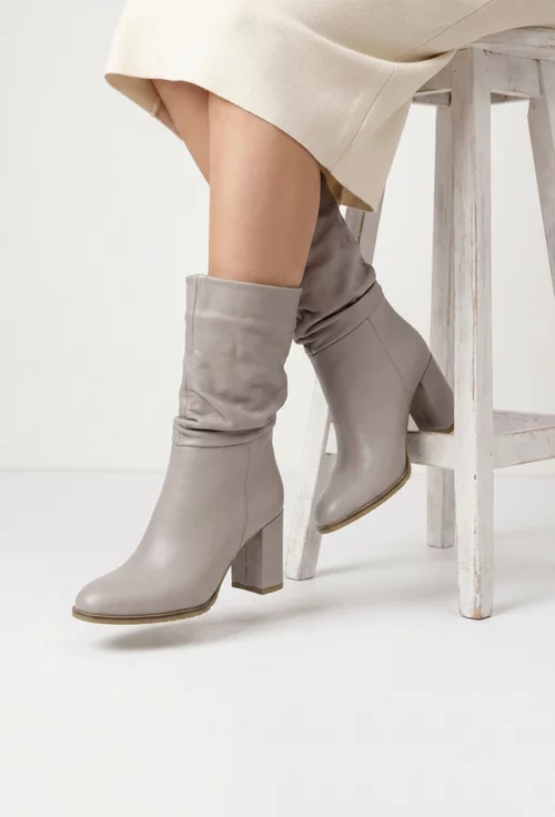 Cizme dama NUR fronsate din piele naturala taupe