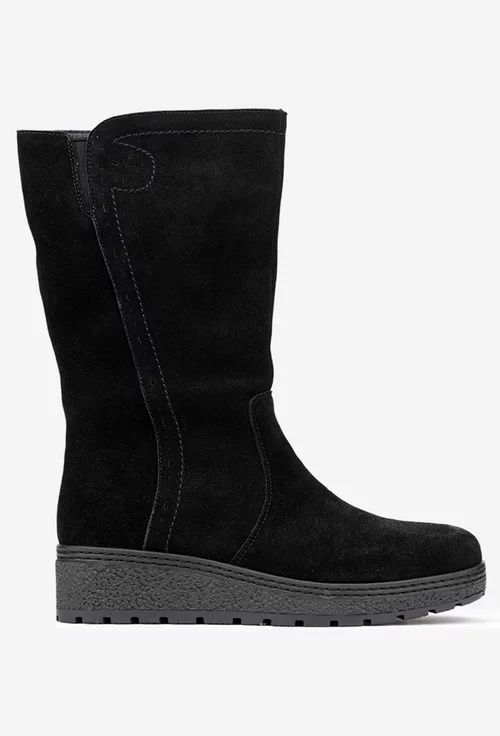 Cizme dama scurte din piele intoarsa neagra