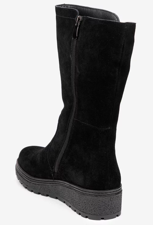 Cizme dama scurte din piele intoarsa neagra