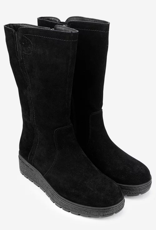 Cizme dama scurte din piele intoarsa neagra