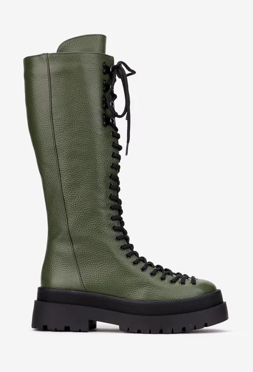 Cizme dama verzi din piele texturata