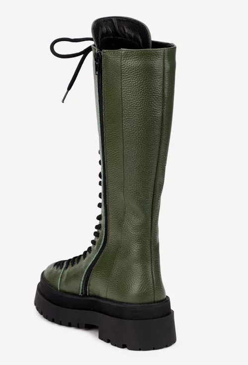 Cizme dama verzi din piele texturata
