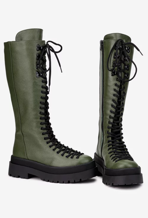 Cizme dama verzi din piele texturata