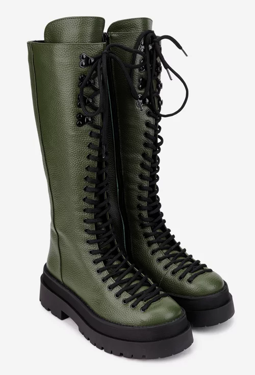 Cizme dama verzi din piele texturata