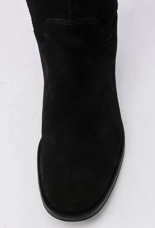 Cizme negre peste genunchi din piele naturala intoarsa Kamelia