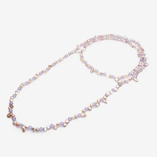 Colier din perle de cultura lila sidefate si cristale 125151