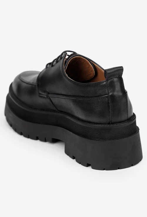 Pantofi dama negri din piele naturala cu siret