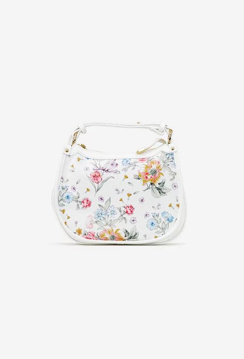 Geanta dama alba cu imprimeu floral din piele texturata