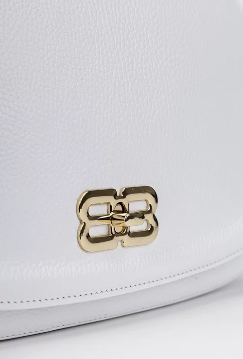 Geanta dama alba din piele texturata cu ornament auriu