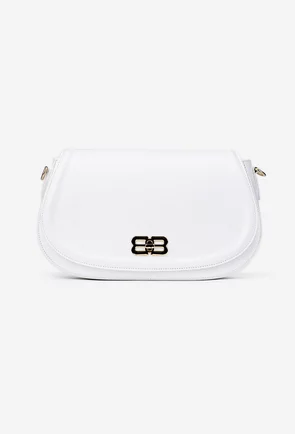 Geanta dama alba din piele texturata cu ornament auriu