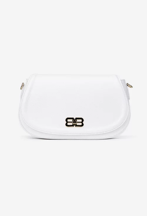 Geanta dama alba din piele texturata cu ornament auriu