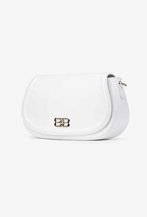 Geanta dama alba din piele texturata cu ornament auriu