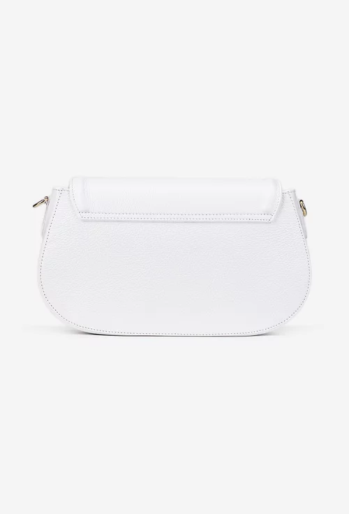 Geanta dama alba din piele texturata cu ornament auriu