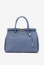 Geanta dama albastra din piele texturata cu detaliu lacat