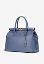 Geanta dama albastra din piele texturata cu detaliu lacat