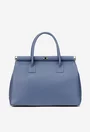 Geanta dama albastra din piele texturata cu detaliu lacat