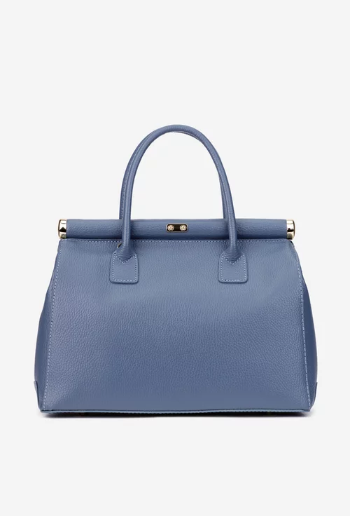 Geanta dama albastra din piele texturata cu detaliu lacat