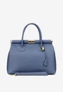 Geanta dama albastra din piele texturata cu detaliu lacat