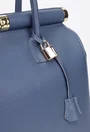 Geanta dama albastra din piele texturata cu detaliu lacat
