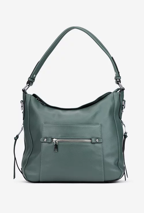 Geanta dama albastru-verzui din piele cu buzunare