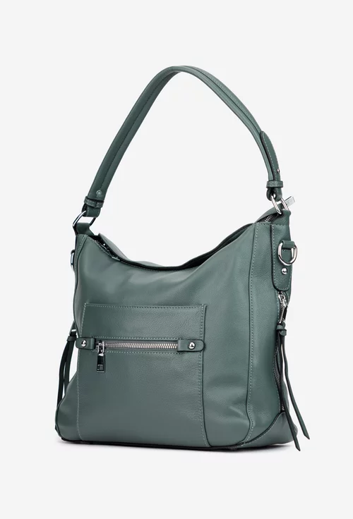 Geanta dama albastru-verzui din piele cu buzunare