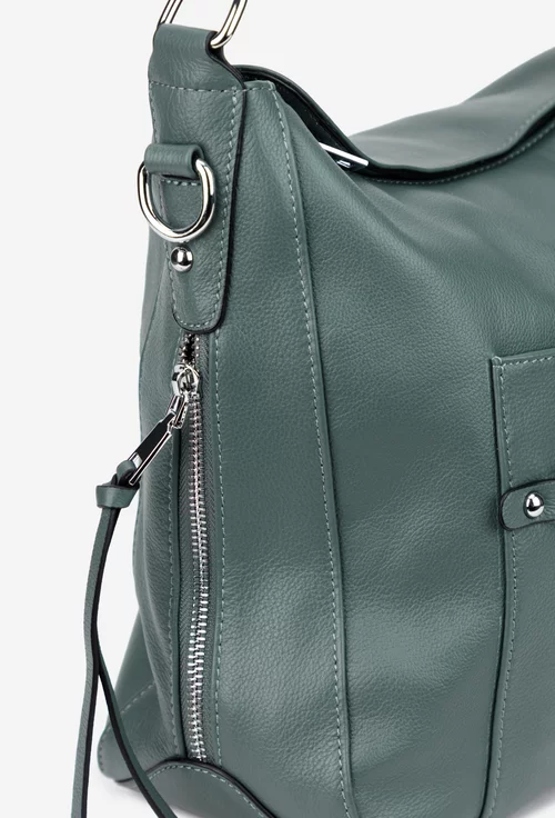 Geanta dama albastru-verzui din piele cu buzunare