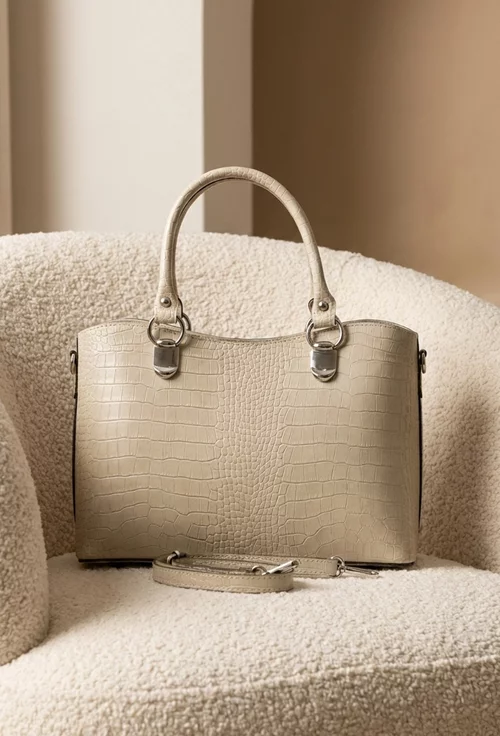 Geanta dama bej confectionata din piele