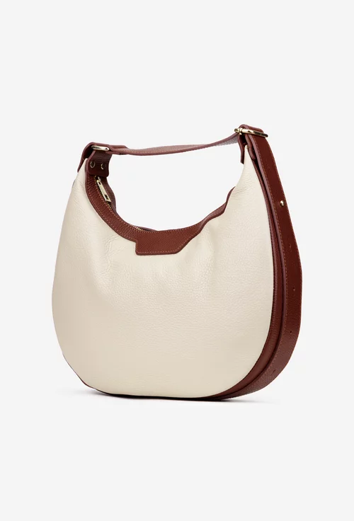 Geanta dama bej cu maro din piele texturata