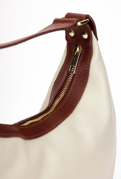 Geanta dama bej cu maro din piele texturata