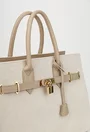 Geanta dama bej cu taupe din piele cu accesoriu lacat