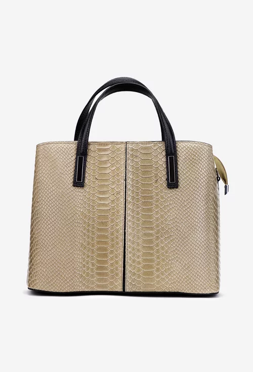 Geanta dama bej deschis confectionata din piele croco