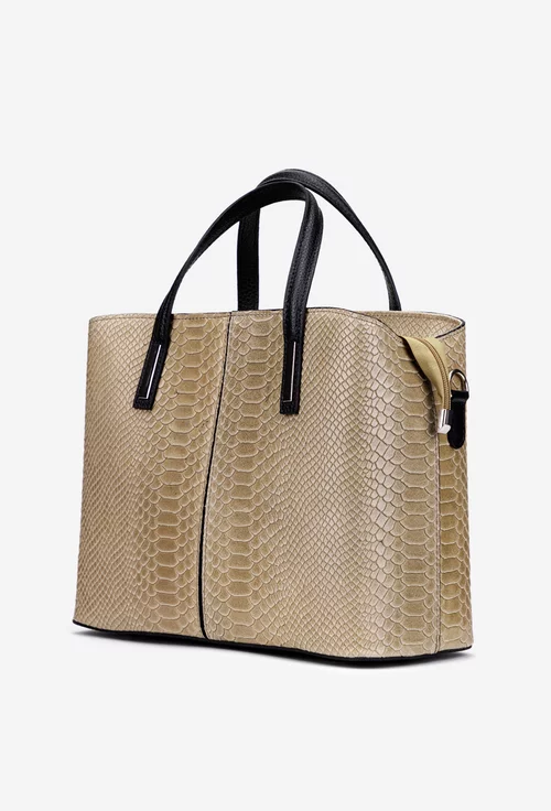 Geanta dama bej deschis confectionata din piele croco