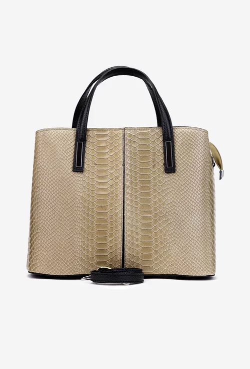 Geanta dama bej deschis confectionata din piele croco