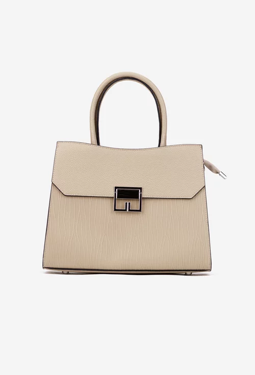 Geanta dama bej din piele cu model