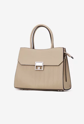 Geanta dama bej din piele cu model