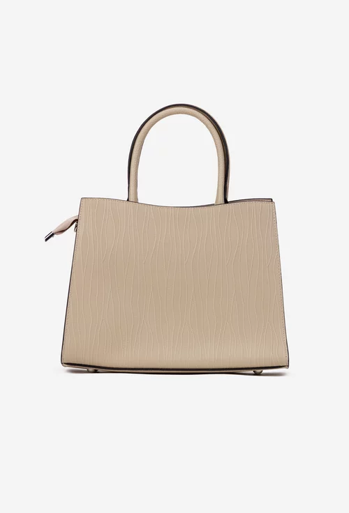 Geanta dama bej din piele cu model