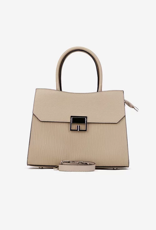 Geanta dama bej din piele cu model