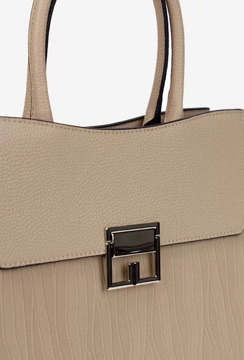 Geanta dama bej din piele cu model