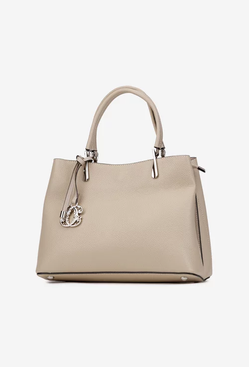 Geanta dama bej din piele texturata