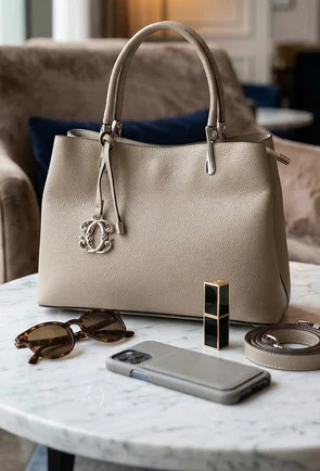 Geanta dama bej din piele texturata