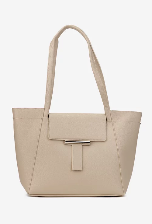 Geanta dama bej din piele texturata