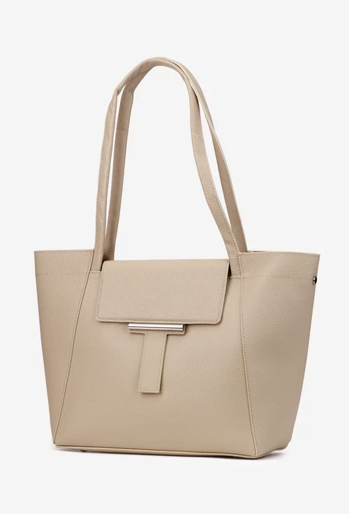 Geanta dama bej din piele texturata